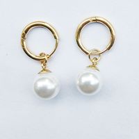 1 Pair Elegant Simple Style Round Plating Inlay 304 Stainless Steel Pearl Drop Earrings Ear Studs main image 4