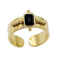 Retro Rectangle 304 Stainless Steel 14K Gold Plated Natural Stone Open Ring In Bulk sku image 1