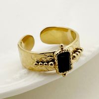 Retro Rectangle 304 Stainless Steel 14K Gold Plated Natural Stone Open Ring In Bulk main image 5