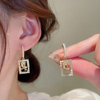 1 Pair Elegant Lady Classic Style Geometric Heart Shape Inlay Alloy Artificial Crystal Drop Earrings sku image 5