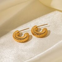 1 Pair Ig Style C Shape Plating Stainless Steel 18k Gold Plated Ear Studs main image 6