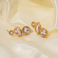 1 Pair Ig Style Simple Style Round Water Droplets Plating Inlay Stainless Steel Zircon 18k Gold Plated Ear Studs main image 4