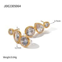 1 Pair Ig Style Simple Style Round Water Droplets Plating Inlay Stainless Steel Zircon 18k Gold Plated Ear Studs sku image 1