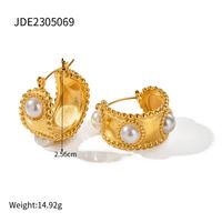 1 Pair Elegant Classic Style C Shape Plating Inlay Stainless Steel Artificial Pearls 18k Gold Plated Earrings sku image 1