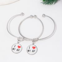 Romantic Letter Alloy Charm Inlay Glass Couple Bangle main image 3