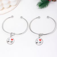 Romantic Letter Alloy Charm Inlay Glass Couple Bangle main image 4