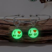 Romantic Letter Alloy Charm Inlay Glass Couple Bangle main image 1