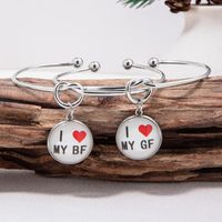 Romantic Letter Alloy Charm Inlay Glass Couple Bangle main image 2