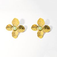1 Pair Sweet Insect Flower Plating 304 Stainless Steel Turquoise 18K Gold Plated Ear Studs main image 3