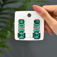 1 Pair Shiny Rectangle Inlay Copper Alloy Glass Drop Earrings main image 6