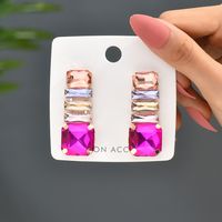 1 Pair Shiny Rectangle Inlay Copper Alloy Glass Drop Earrings main image 4