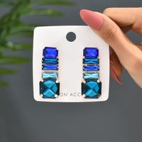 1 Pair Shiny Rectangle Inlay Copper Alloy Glass Drop Earrings sku image 3