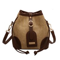 Women's Medium Pu Leather Straw Color Block Streetwear Bucket String Crossbody Bag sku image 3