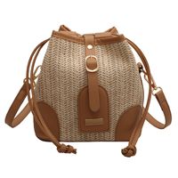 Women's Medium Pu Leather Straw Color Block Streetwear Bucket String Crossbody Bag main image 3
