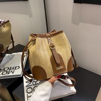 Women's Medium Pu Leather Straw Color Block Streetwear Bucket String Crossbody Bag main image 2