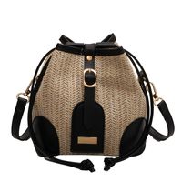 Women's Medium Pu Leather Straw Color Block Streetwear Bucket String Crossbody Bag sku image 1