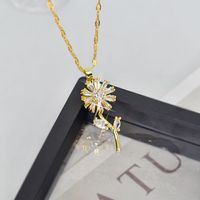 Sweet Flower Titanium Steel Inlay Artificial Gemstones Pendant Necklace sku image 1