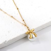 Classic Style Geometric Bow Knot Stainless Steel Plating Inlay Artificial Gemstones Pendant Necklace main image 3