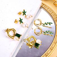 1 Pair Sweet Flower Plating Inlay Stainless Steel Artificial Gemstones Drop Earrings Earrings main image 6