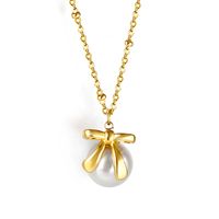 Classic Style Geometric Bow Knot Stainless Steel Plating Inlay Artificial Gemstones Pendant Necklace main image 2