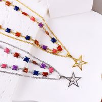 Ig Style Star Heart Shape Stainless Steel Titanium Steel Plating Inlay Artificial Crystal Layered Necklaces main image 5