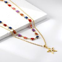 Style Ig Star Forme De Cœur Acier Inoxydable Acier Au Titane Placage Incruster Cristal Artificiel Collier En Couches main image 3