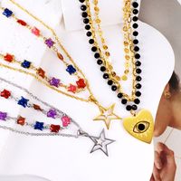 Ig Style Star Heart Shape Stainless Steel Titanium Steel Plating Inlay Artificial Crystal Layered Necklaces main image 1