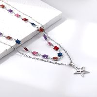 Style Ig Star Forme De Cœur Acier Inoxydable Acier Au Titane Placage Incruster Cristal Artificiel Collier En Couches sku image 1