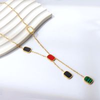 Ig Style Square Stainless Steel Titanium Steel Plating Inlay Opal Shell Necklace main image 5