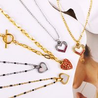 Ig Style Heart Shape Stainless Steel Titanium Steel Plating Inlay Rhinestones Necklace main image 1