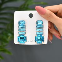 1 Pair Shiny Rectangle Inlay Copper Alloy Glass Drop Earrings sku image 4