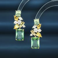 1 Pair Modern Style Square Flower Inlay Copper Zircon Drop Earrings main image 3