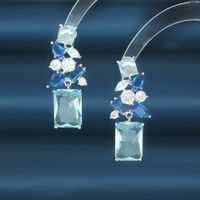 1 Pair Modern Style Square Flower Inlay Copper Zircon Drop Earrings main image 4