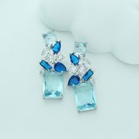 1 Pair Modern Style Square Flower Inlay Copper Zircon Drop Earrings main image 5