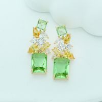 1 Pair Modern Style Square Flower Inlay Copper Zircon Drop Earrings main image 1