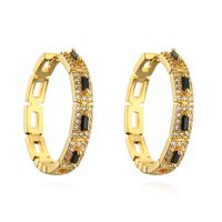 1 Pair Modern Style Round Square Plating Inlay Copper Zircon 18k Gold Plated Hoop Earrings main image 2