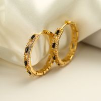1 Pair Modern Style Round Square Plating Inlay Copper Zircon 18k Gold Plated Hoop Earrings main image 4
