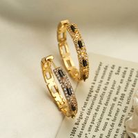1 Pair Modern Style Round Square Plating Inlay Copper Zircon 18k Gold Plated Hoop Earrings main image 1