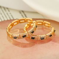 1 Pair Modern Style Round Square Plating Inlay Copper Zircon 18k Gold Plated Hoop Earrings main image 3