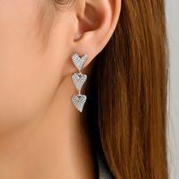 1 Pair Romantic Sweet Shiny Heart Shape Inlay Alloy Rhinestones Drop Earrings main image 4
