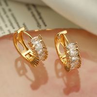 1 Pair Shiny U Shape Round Plating Inlay Copper Zircon 18k Gold Plated Hoop Earrings main image 3