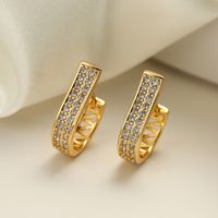 1 Pair Shiny U Shape Round Plating Inlay Copper Zircon 18k Gold Plated Hoop Earrings main image 4