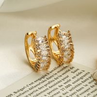 1 Pair Shiny U Shape Round Plating Inlay Copper Zircon 18k Gold Plated Hoop Earrings main image 2