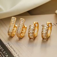 1 Pair Shiny U Shape Round Plating Inlay Copper Zircon 18k Gold Plated Hoop Earrings main image 1