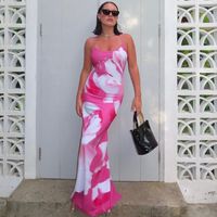 Women's Strap Dress Vacation Slit Backless Sleeveless Flower Maxi Long Dress Beach main image 6