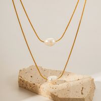 Simple Style Geometric Stainless Steel Plating Freshwater Pearl 18k Gold Plated Layered Necklaces main image 1