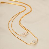 Simple Style Geometric Stainless Steel Plating Freshwater Pearl 18k Gold Plated Layered Necklaces main image 5