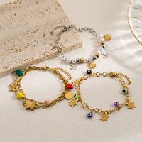 Modern Style Devil's Eye Butterfly Stainless Steel Imitation Pearl Layered Gold Plated Bracelets main image 1