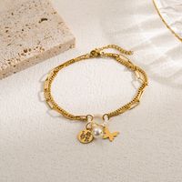 Modern Style Devil's Eye Butterfly Stainless Steel Imitation Pearl Layered Gold Plated Bracelets main image 3
