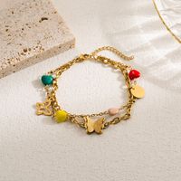 Modern Style Devil's Eye Butterfly Stainless Steel Imitation Pearl Layered Gold Plated Bracelets main image 2